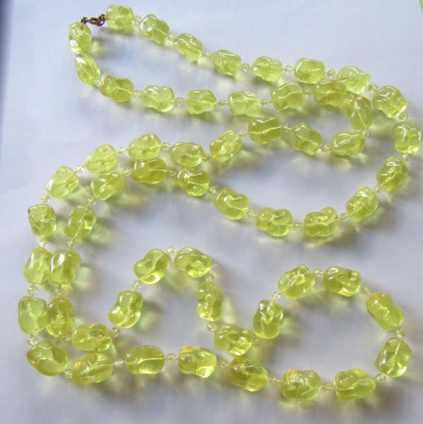 Mod Yellow Lucite Long Necklace Beads 1960's Accessories