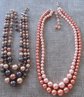 Two 1950s Multi Strand Necklaces Japan Brown and Peach Tones Vintage Jewelry