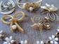 Vintage Gold Tone and Faux Pearl Jewelry Lot Pins Clamp Bracelet 