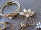 Vintage Gold Tone and Faux Pearl Jewelry Lot Pins Clamp Bracelet 