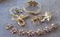 Vintage Gold Tone and Faux Pearl Jewelry Lot Pins Clamp Bracelet 