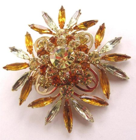 Vintage Judy Lee Signed Rhinestone Pin 