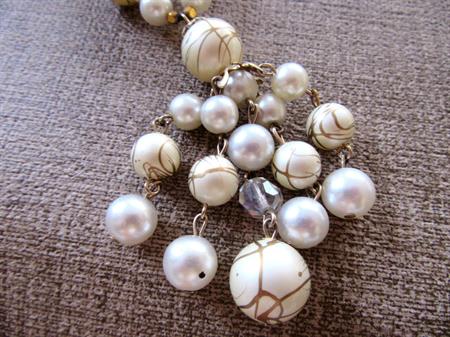 Vintage Faux Pearl and Crystal Tassel Necklace Splatter Paint Beads