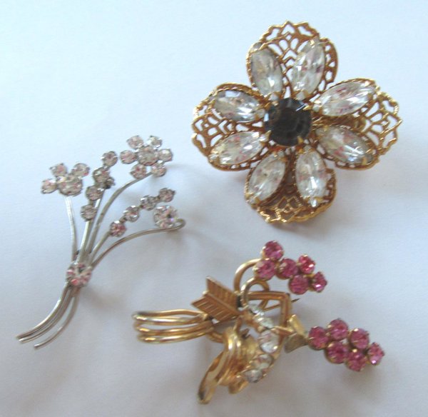 Vintage Rhinestone Pins Lot Austria Signed Jewelry Brooches