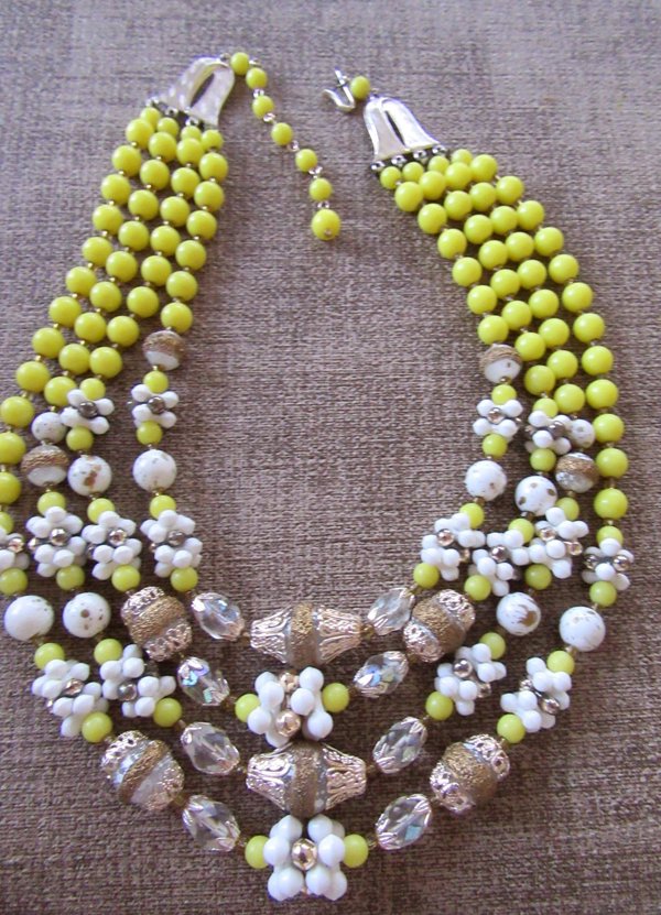 Vintage 1950's Lucite Necklace Crystal Glass Japan '50's Accessories