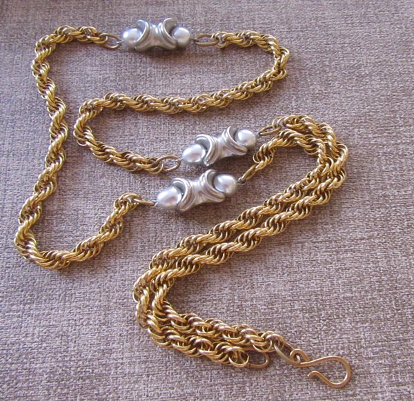 Vintage Twisted Chain Rope Necklace Faux Pearls