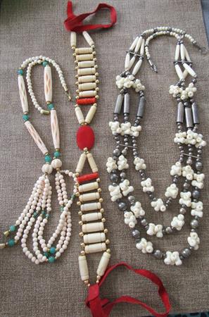 1980's Carved Bone Tribal Necklaces Lot  Costume Jewelry Ethnic Bohemian Boho