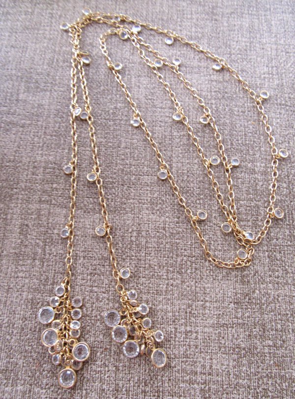 Vintage Crystal Lariat Necklace 40" Long 