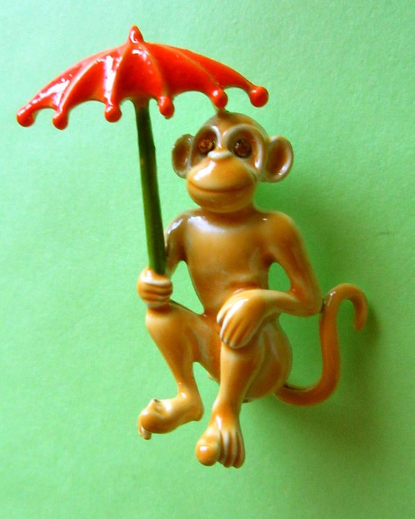 Vintage Anthropomorphic Monkey Pin Signed JJ