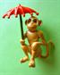 Vintage JJ Anthropomorphic Pin Yellow  Monkey With Orange Umbrella Vintage Costume Jewelry Figural