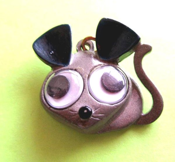 Vintage Anthropomorphic Mouse Pendant Google Eyes 
