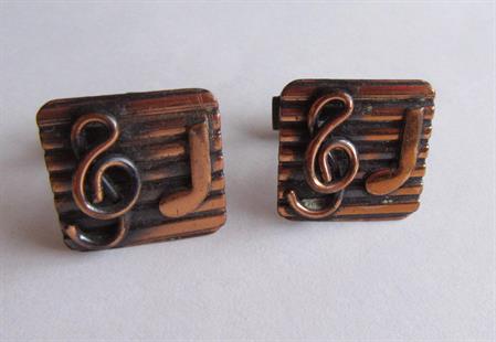 Mid Century Copper Musical Cufflinks Gig Wear G Cleft Half Note Shirt Accessories Mens Jewelry