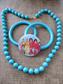 Vintage Groovy Aqua Jewelry Lot and Brady Bunch Button  Blue Beads and Bangles Costume Accessories