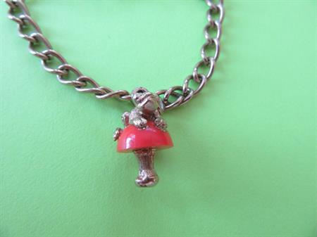 Vintage Sarah Coventry Orange Mushroom with Frog Charm Child's Bracelet Smaller Wrist Costume Jewelry Mycology Shroom