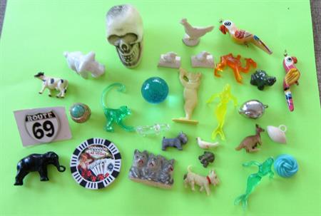 Vintage Junk Drawer Lot Celluloid Animals Hand Blown Glass Scotty Dog and More Collectibles