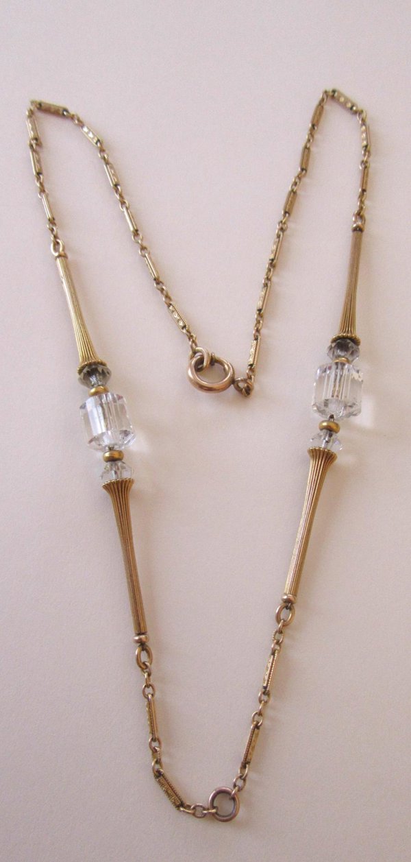 Antique Simmons Gold Filled Crystal Necklace Signed Jewelry