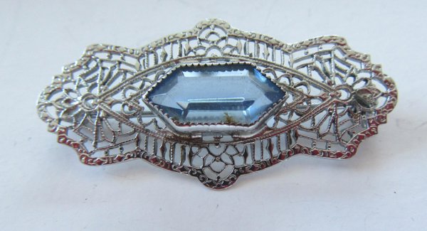 Victorian Style Pin Blue Rhinestone Vintage Jewelry
