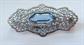 Victorian Style Filigree Pin with Blue Open Backed Rhinestone Vintage Costume Jewelry