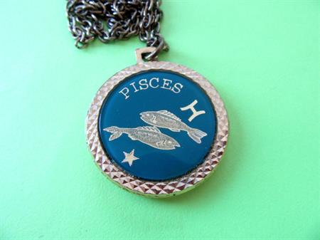 Vintage 1970's Pisces Fish Pendant and Reverse 1776 Fauxerty Lib Coin Back March Birthday Zodiac Astrology