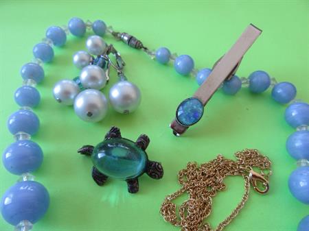 Vintage And Up Blue Glass Jewelry Lot 