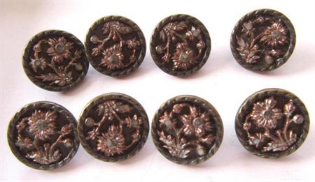 Antique Button Lot Metal Floral 8 Count Sewing Notions
