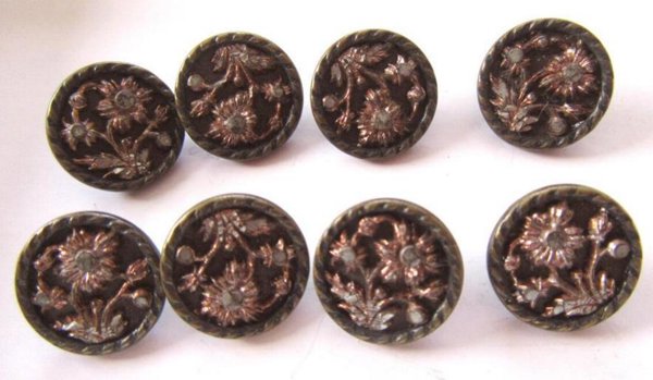 Antique Button Lot Metal Floral 8 Count Sewing Notions