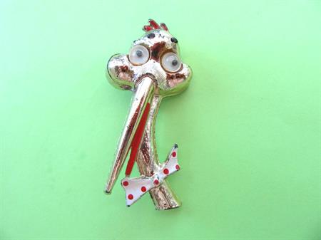  Vintage Groucho Marx Google Eyes Stork Pin With Bow Tie RARE? Anthropomorphic Googley Figural Costume Jewelry