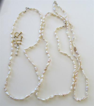 Vintage Genuine Freshwater Pearls Necklaces with 14K Clasps Rice Pearl For Jewelry Making Supplies Destash