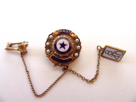 Vintage 10k American Legion Past President Auxillary Pin Genuine Seed Pearls Gavel and Enameled 8/40 Charm 4.8 Grams Fraternal Orders