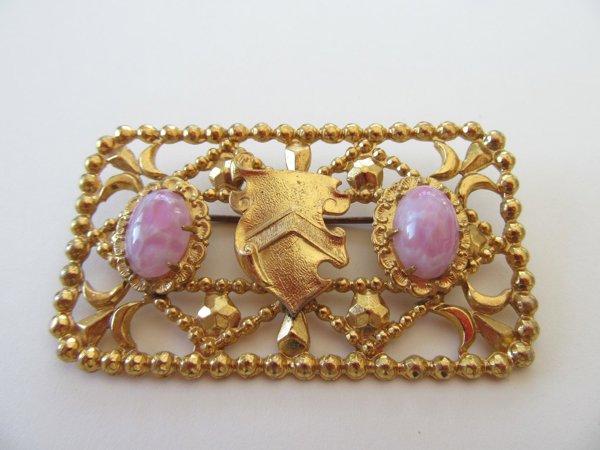 Gilt Cut Steal Art Glass Pin Antique Jewelry