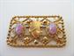 Gilt Cut Steal Shield Pin with Pink Art Glass Cabochons Antique Jewelry