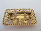 Gilt Cut Steal Shield Pin with Pink Art Glass Cabochons Antique Jewelry