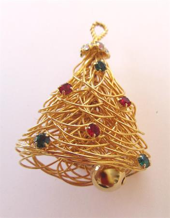 Vintage Spaghetti Wire Christmas Bell Pin Costume Jewelry Holiday 