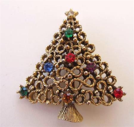 Vintage JJ Jonette Rhinestone Christmas Pin Holiday Jewelry