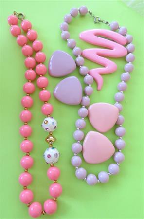 Vintage 1980's Pink and Purple Jewelry Lot choker Necklaces Clip Earrings Easter Colors