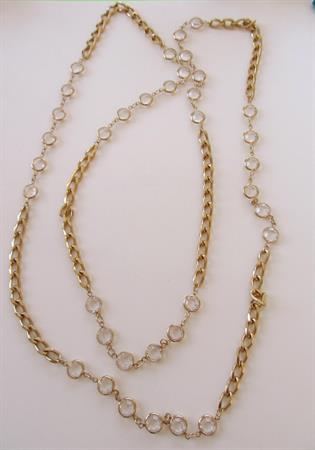 Vintage Crystal Station Gold Tone Chain Necklace  Costume Jewelry