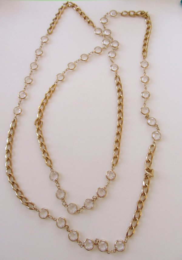Vintage Crystal Station Gold Tone Chain Necklace  