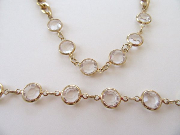 Vintage Crystal Station Gold Tone Chain Necklace  