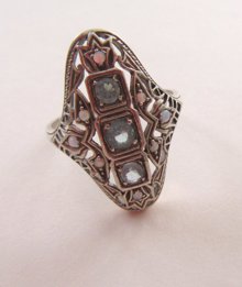 Sterling Victorian Style Ring Aquamarine 7 1/2  Fine Jewelry
