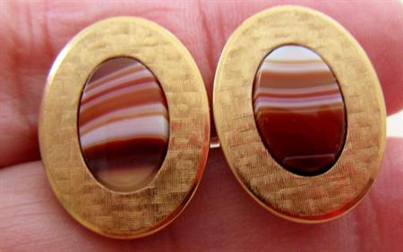 Vintage Krementz Banded Agate Cufflinks Cuff Links Mens Jewelry Groom Accessories 