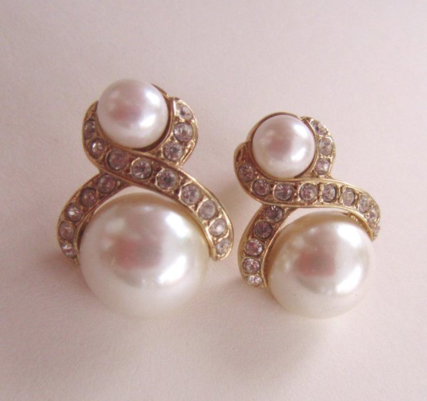 1980's Marvella Rhinestone Earrings Signed Vintage Jewelry 