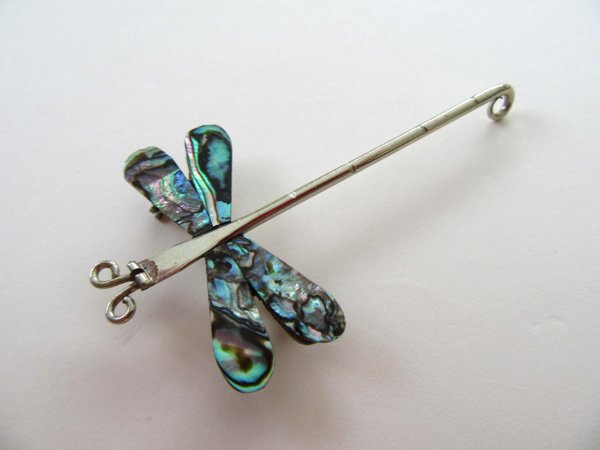 Vintage Abalone Dragonfly Pin Figural Costume Jewelry