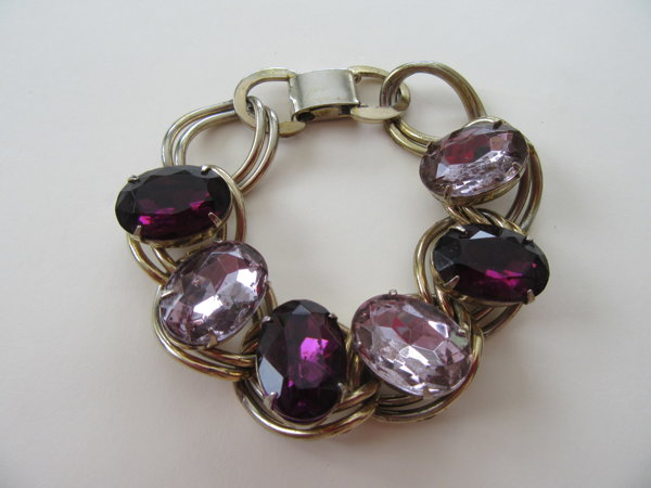 Vintage Purple Rhinestone Bracelet For Smaller Wrist