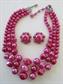 Vintage 1950's Pink Multi Strand Necklace Earrings Set '50's Accessories