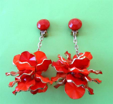Vintage 1960's Hot Orange Cluster Drop Clip Earrings Mod Costume Jewelry Twiggy Go Go '60's Accessories