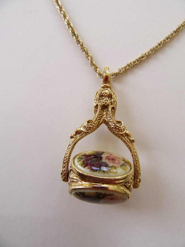 Vintage 1928 Victorian Revival Spinning Fob Pendant 30" Rope Chain RETIRED Costume Jewelry