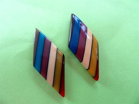 Vintage 1980's Lucite Striped Pierced Earrings Lea Stein?  Costume Jewelry