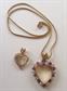 1980's Gemstone Gilt Sterling Heart Pendant 1/20th 12K Gold Filled Chain Bonus Heart Pendant Safe Travel Jewelry