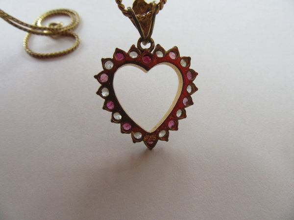 1980's Gilt Sterling Heart Pendant Gold Filled Chain Bonus Pendant 