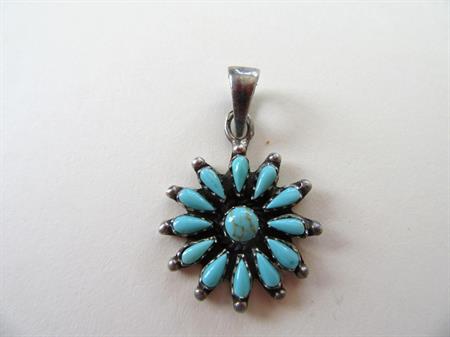 Vintage Turquoise Sterling Silver Zuni? Petite Point Pendant 925